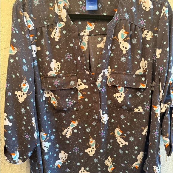 Torrid Disney Frozen Olaf 3/4 length Sleeve Blue Blouse Olaf Sz 1 - Picture 9 of 14